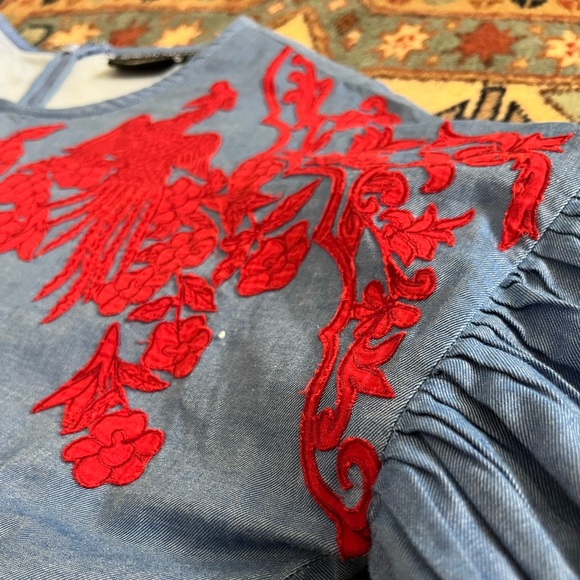 Anthropologie Hemant & Nandita flows appliqué empire puff sleeves top blouse S - Picture 2 of 11